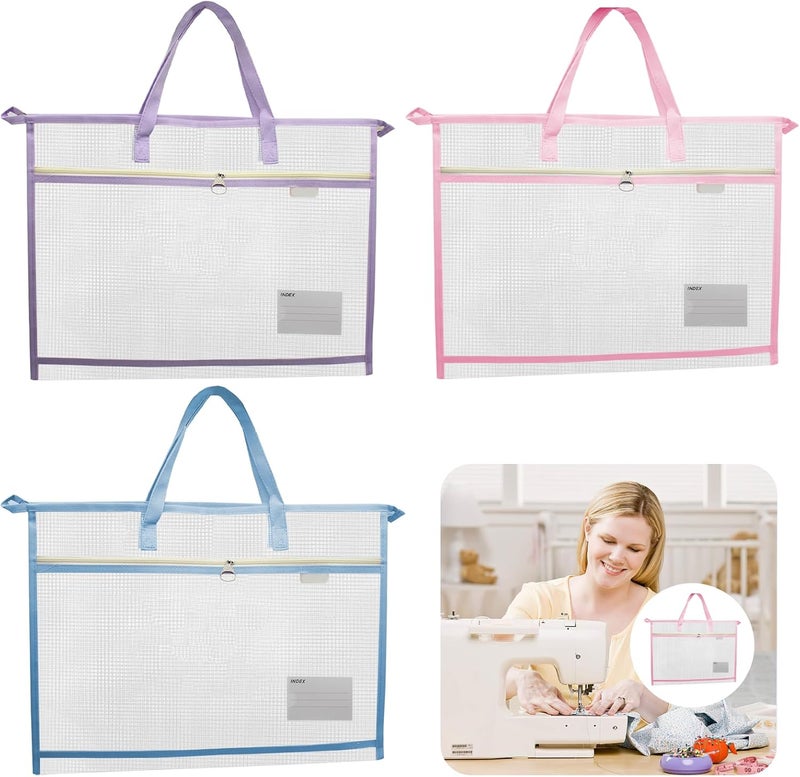 WUEURU 3 Pcs A3 Project Bag for Quilting Craft Storage with Handles for Art Bag Tote Bag File Carrying Bag Storage Bag - Image 4